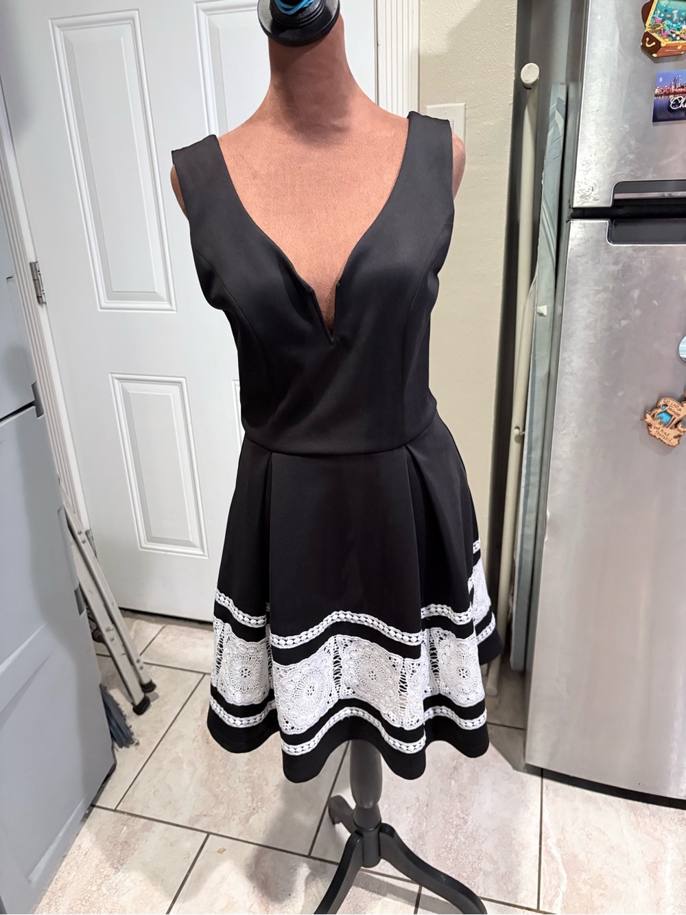 Francesca's Collections Black Mini Dress with White Lace Hem